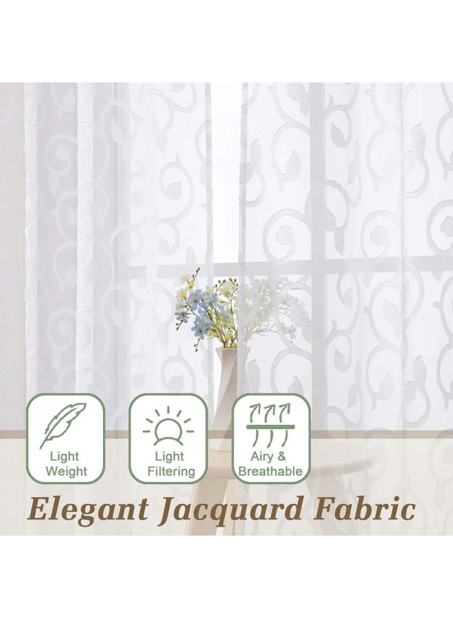 WelvetBLK Sheer White Curtains for Bedroom Living Room 63 Inch Length 2 Panels Set, Soft Airy Light Filtering Geometric Jacquard Clip Curtains Drapes, Modern Rod Pocket, White, 2Pcs 42" Wx63 L Inch - Image 2