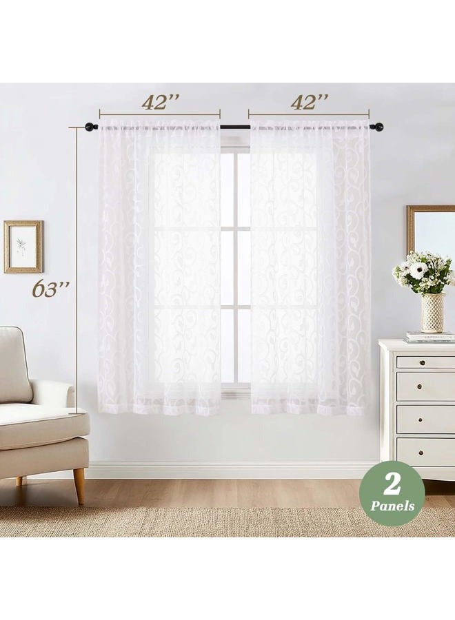 WelvetBLK Sheer White Curtains for Bedroom Living Room 63 Inch Length 2 Panels Set, Soft Airy Light Filtering Geometric Jacquard Clip Curtains Drapes, Modern Rod Pocket, White, 2Pcs 42" Wx63 L Inch - Image 5