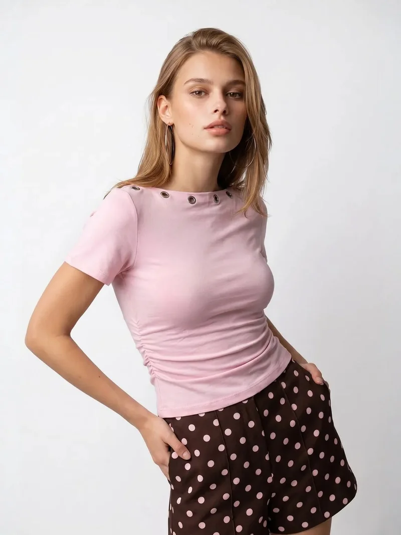 Mixray Blush Pink MIXRAY Women's Slim Fit Boat Neck T-Shirt for Women | Best Price UAE