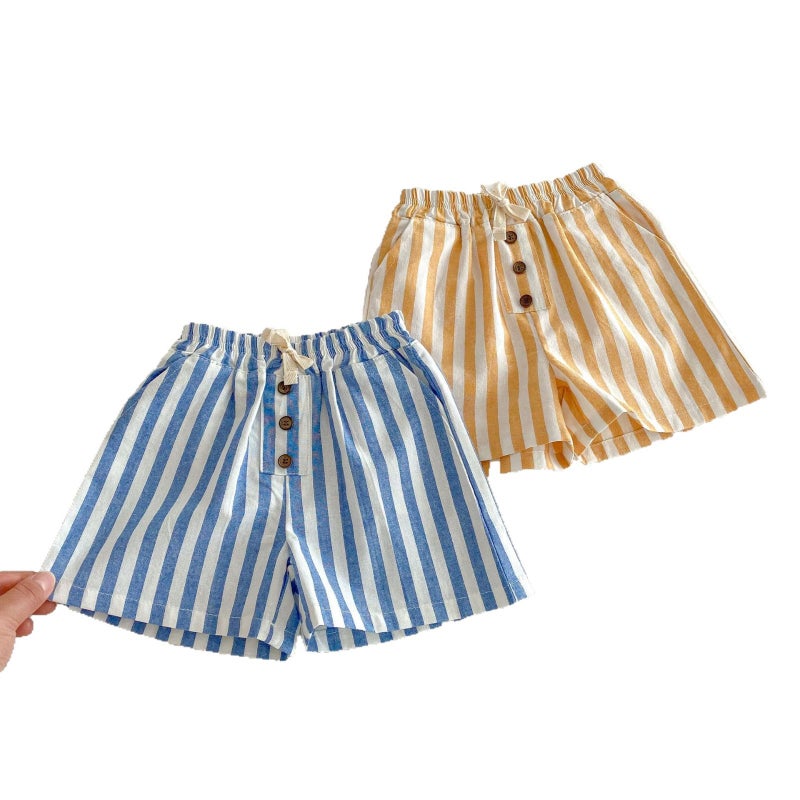 Ins Summer Children's Striped Lace-up Shorts Casual Pants Loose Comfortable Baby Pocket Shorts Boys Beach Pants - Image 5