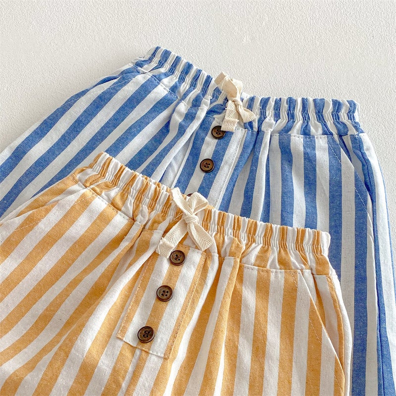 Ins Summer Children's Striped Lace-up Shorts Casual Pants Loose Comfortable Baby Pocket Shorts Boys Beach Pants - Image 4