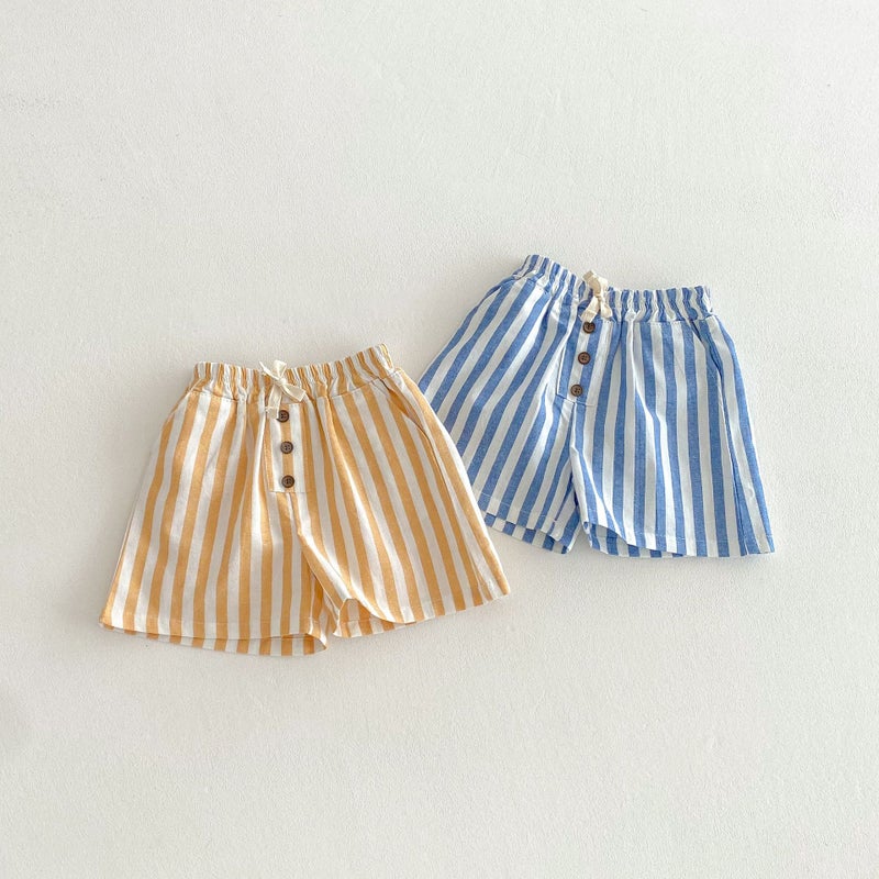 Ins Summer Children's Striped Lace-up Shorts Casual Pants Loose Comfortable Baby Pocket Shorts Boys Beach Pants - Image 1