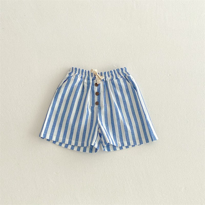 Ins Summer Children's Striped Lace-up Shorts Casual Pants Loose Comfortable Baby Pocket Shorts Boys Beach Pants - Image 2