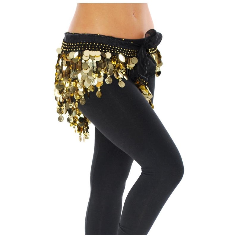 Vritraz Women's Chiffon Belly Dance Hip Scarf Waistband with Headband and Cuff Braclet, Colors Beads and Golded Coins - Image 3