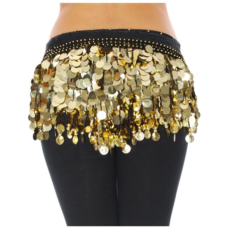 Vritraz Women's Chiffon Belly Dance Hip Scarf Waistband with Headband and Cuff Braclet, Colors Beads and Golded Coins - Image 2