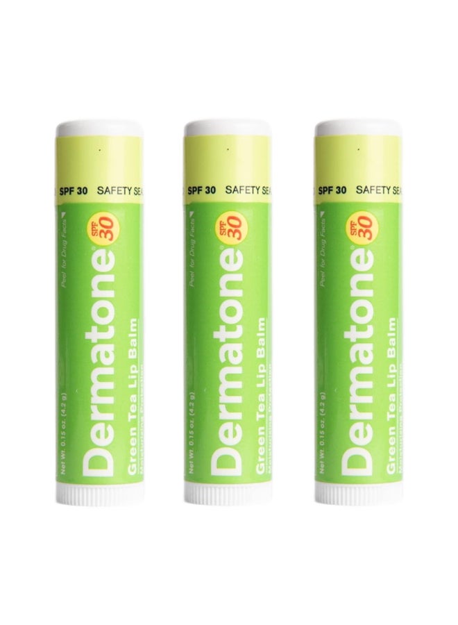 Dermatone Green Tea Lip Balm Moisturizing Medicated Aloe Vitamin E Soothes Dry Chapped Cracked Lips SPF30 3pack Green Tea 015oz - Image 3