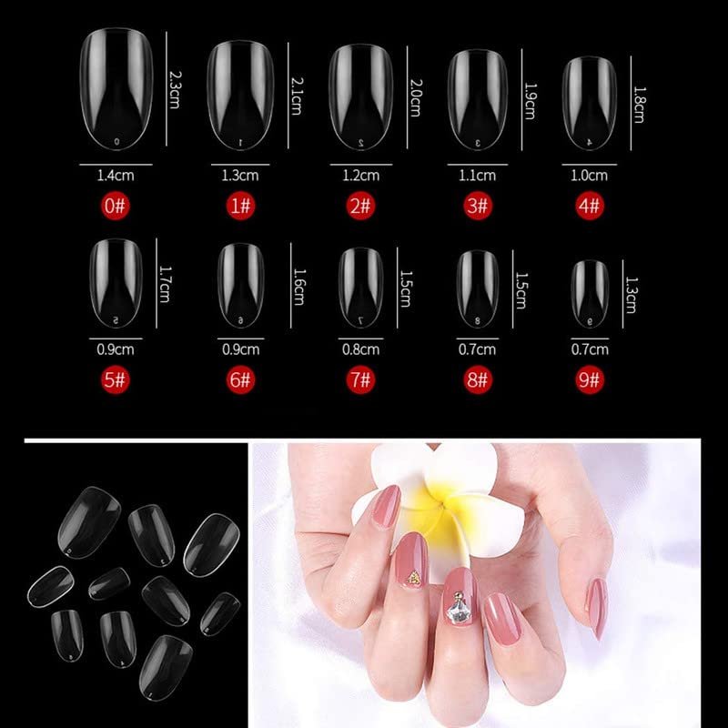 FAMEZA Short Oval False Nails 100Pcs 10Sizes Full Cover Acrylic Nail Tips For Art Nail Design (Clear) - Image 3