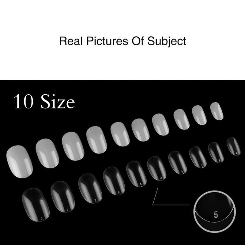 FAMEZA Short Oval False Nails 100Pcs 10Sizes Full Cover Acrylic Nail Tips For Art Nail Design (Clear) - Image 4