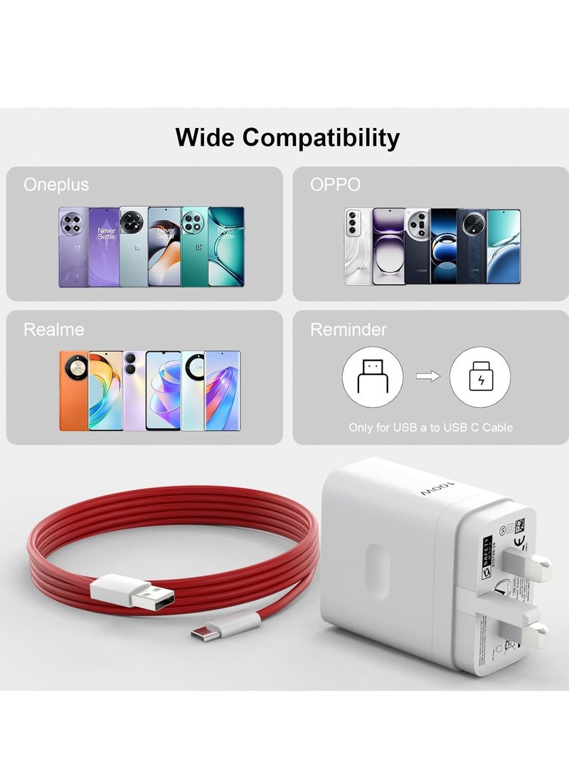 100W Supervooc Charger for Oneplus/Oppo/Realme, USB C Fast Charging Cable 3.3FT/6A, Vooc Plug and Power Adapter USB Wall Charger UK for OPPO Find X8 X7 X6 X5 Pro X5 X4  X3 Neo X2 Reno 13 12 F 12 Pro - Image 3