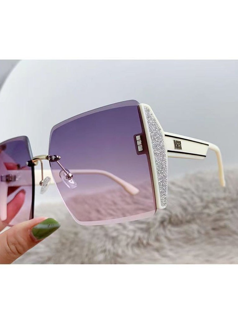 General Women's sunglasses classic retro frameless colored flash frame big face slim fashion glasses  - Image 2
