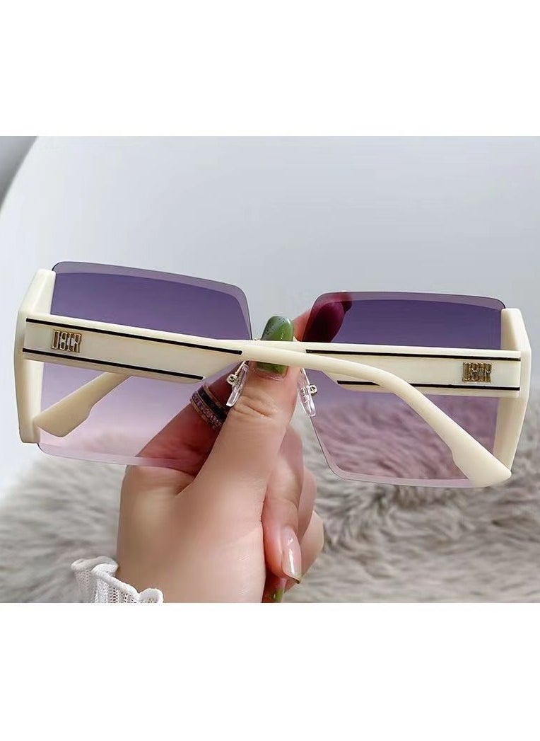 General Women's sunglasses classic retro frameless colored flash frame big face slim fashion glasses  - Image 3