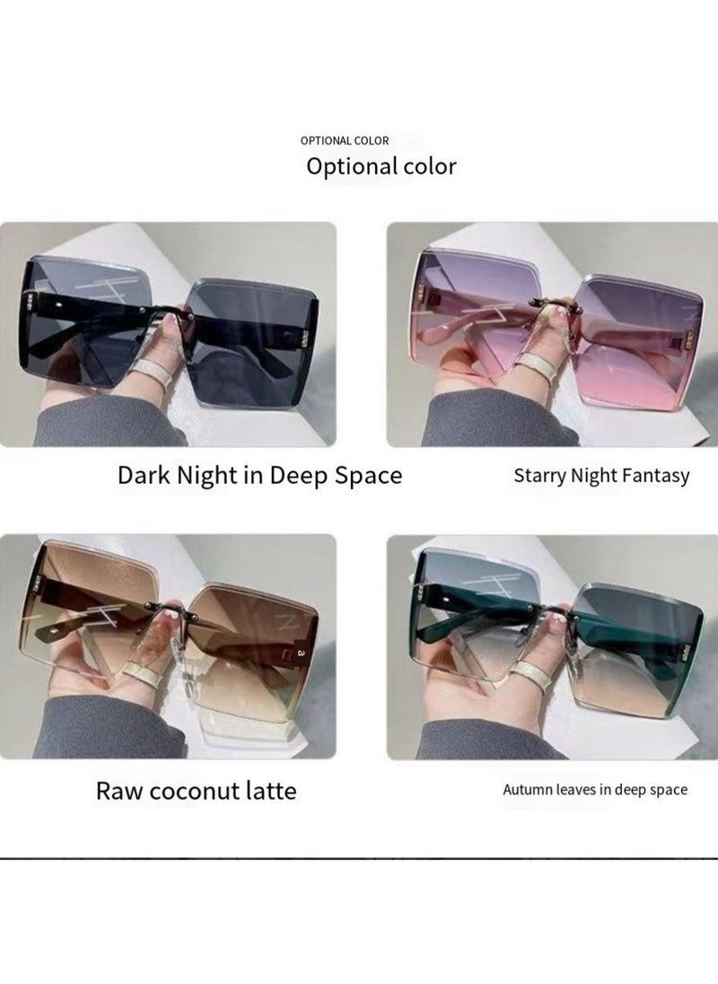 General Women's sunglasses classic retro frameless colored flash frame big face slim fashion glasses  - Image 5