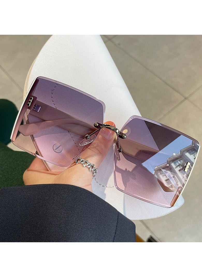 General Women's sunglasses classic retro frameless colored flash frame big face slim fashion glasses  - Image 1