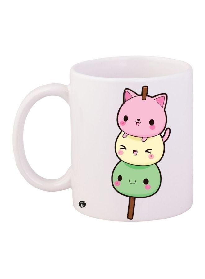 RYN Cartoon Printed Coffee Mug White/Yellow/Pink 11ounce