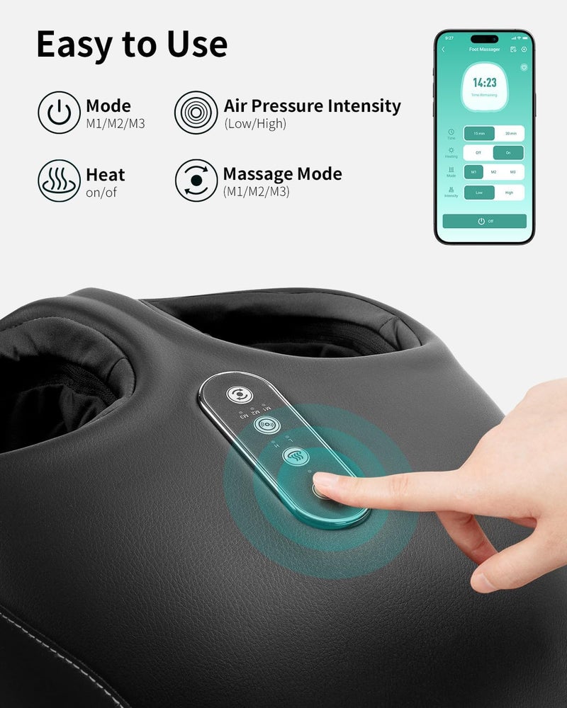 Nekteck مدلك القدم شياتسو مع حرارة 2025 جهاز تدليك القدم المحسن لآلام التهاب اللفافة الأخمصية والاعتلال العصبي تدليك عميق ضغط هوائي تحكم عبر التطبيق هدايا لها له يناسب حتى الحجم 13 - Image 2