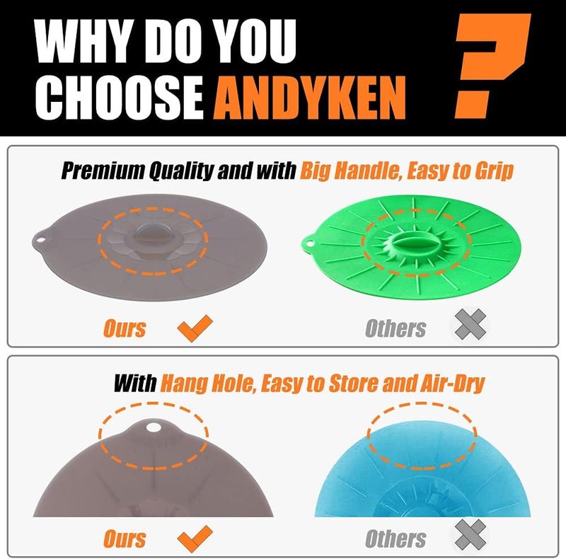 Andyken Silicone Lids for Pots and Pans - Silicone Lids for Food and Bowl Covers for Food Safe BPA Free Silicone Bowl Covers Microwave Cover(Gray) - Image 2