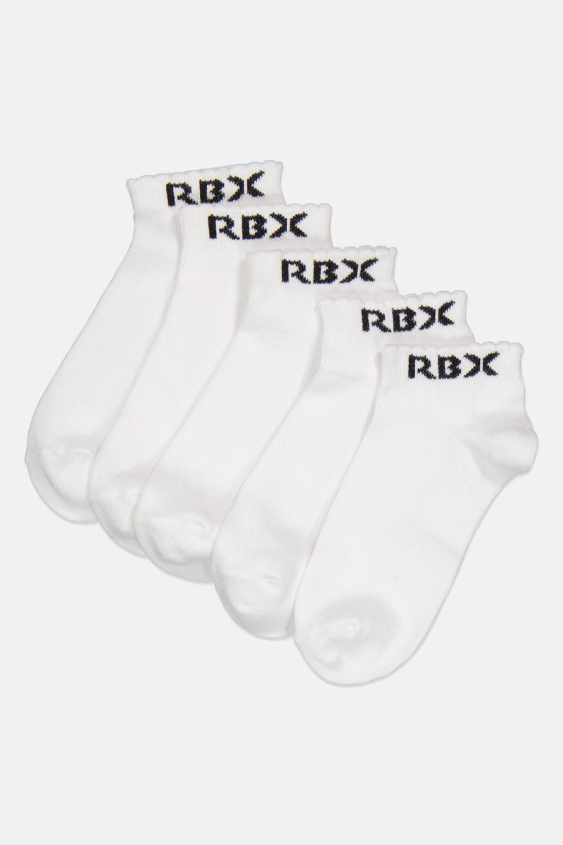 RBX Kids Girl 5 Pairs Brand Logo Ankle Socks, White  - Image 1