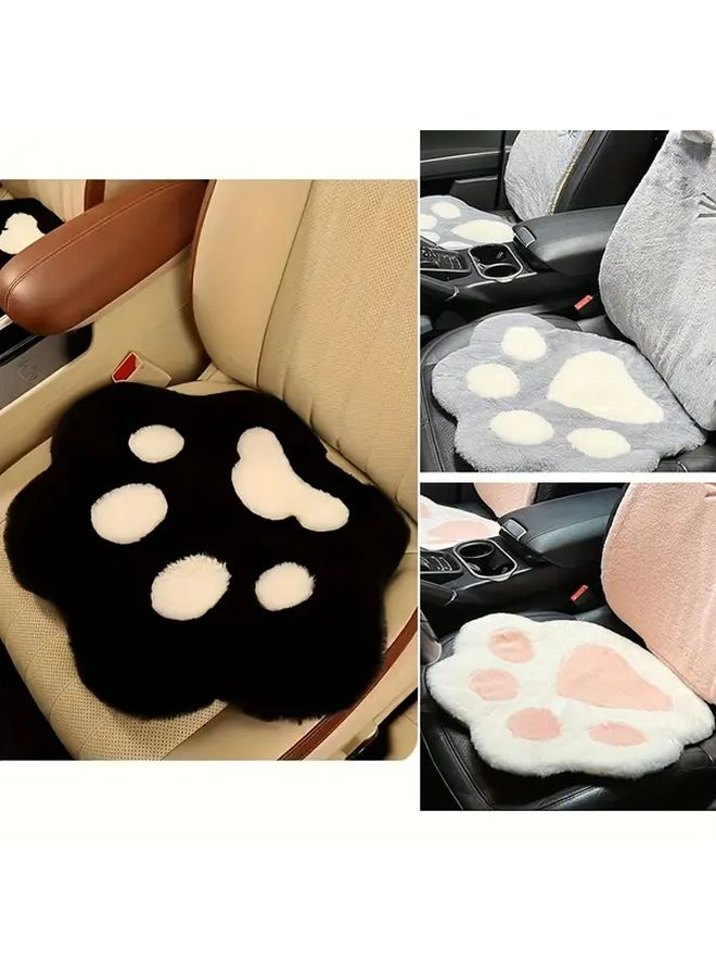Paw Print Plush Black Car Cushions Stylish Vehicle Interior Decoration - Image 1