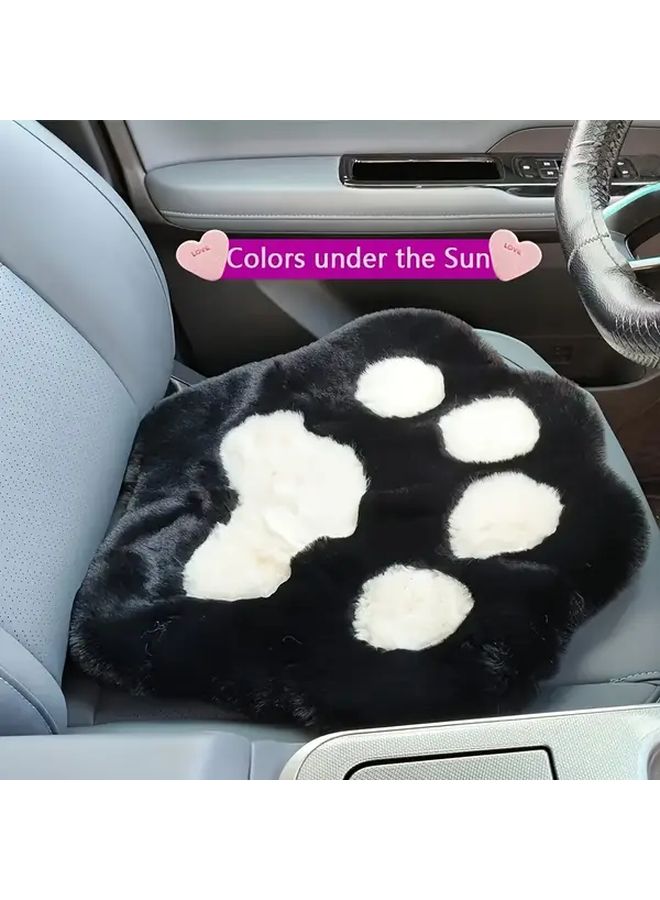 Paw Print Plush Black Car Cushions Stylish Vehicle Interior Decoration - Image 4