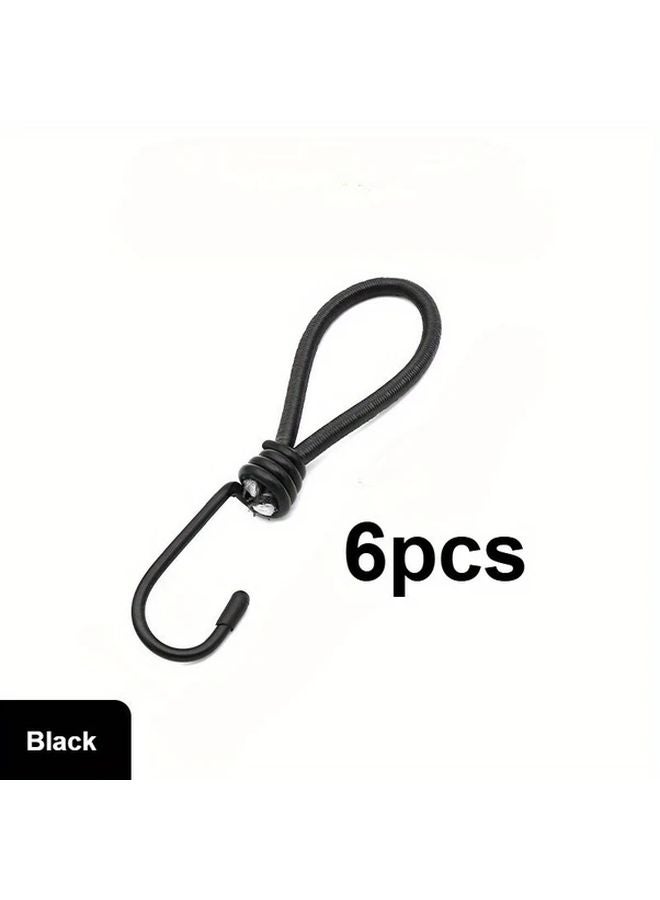 6pcs Black Heavy Duty Bungee Cords with Iron Hooks 300lb Capacity for RV Camping Tents - Image 1