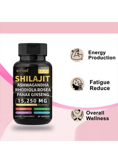 BIYODE Himalayan Shilajit Ashwagandha Rhodiola Rosea Panax Ginseng 60 Capsules, Enhance Immunity, Boost Energy and Vitality for Sports, Dietary Supplement for Man and Women  - Image 5