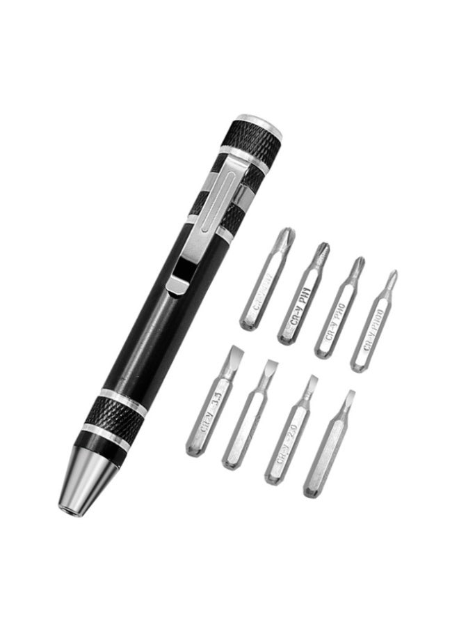 8-في-1 ميني مسمار مجموعة صغيرة مسمار قلم أداة إصلاح مغناطيسية إدك المدمجة الدقة أداة صغيرة مناسبة لتعديل المنزل اليومي من نظارات الكمبيوتر (الأسود) - Image 1