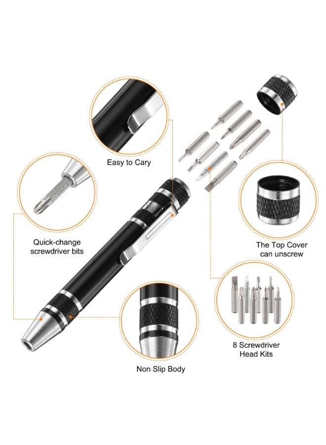8-في-1 ميني مسمار مجموعة صغيرة مسمار قلم أداة إصلاح مغناطيسية إدك المدمجة الدقة أداة صغيرة مناسبة لتعديل المنزل اليومي من نظارات الكمبيوتر (الأسود) - Image 2