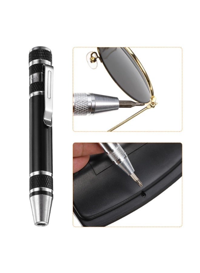 8-في-1 ميني مسمار مجموعة صغيرة مسمار قلم أداة إصلاح مغناطيسية إدك المدمجة الدقة أداة صغيرة مناسبة لتعديل المنزل اليومي من نظارات الكمبيوتر (الأسود) - Image 4