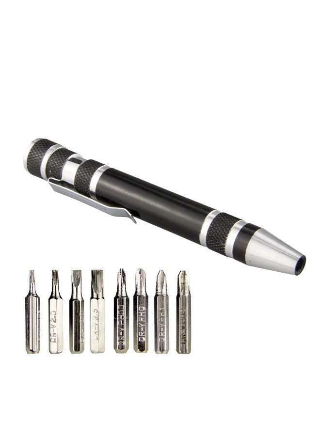 8-في-1 ميني مسمار مجموعة صغيرة مسمار قلم أداة إصلاح مغناطيسية إدك المدمجة الدقة أداة صغيرة مناسبة لتعديل المنزل اليومي من نظارات الكمبيوتر (الأسود) - Image 5