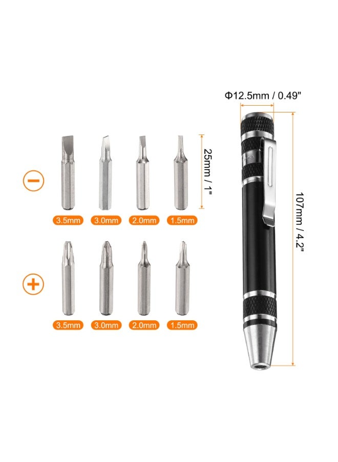 8-في-1 ميني مسمار مجموعة صغيرة مسمار قلم أداة إصلاح مغناطيسية إدك المدمجة الدقة أداة صغيرة مناسبة لتعديل المنزل اليومي من نظارات الكمبيوتر (الأسود) - Image 3