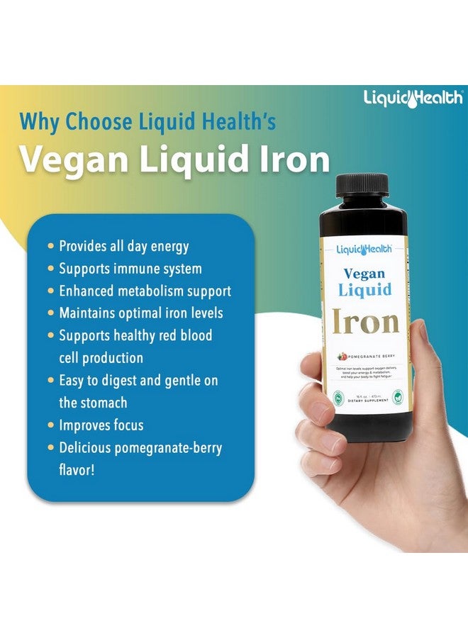 LIQUIDHEALTH Vegan Liquid Iron Supplement with SunActive & Ferrochel Fe - Natural Energy, Immune System & Metabolic Support, Increase Mental Clarity, Prenatal/Postnatal - USA Made, Non-GMO (2 Pack) - Image 3