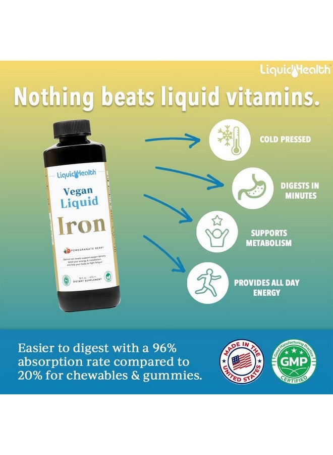 LIQUIDHEALTH Vegan Liquid Iron Supplement with SunActive & Ferrochel Fe - Natural Energy, Immune System & Metabolic Support, Increase Mental Clarity, Prenatal/Postnatal - USA Made, Non-GMO (2 Pack) - Image 2
