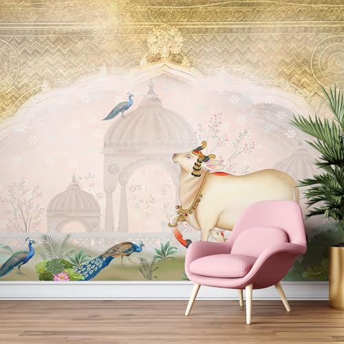 PAPER PLANE DESIGN Pichwai Design Spiritual and Ethnic Wall Mural Wallpaper for Room. Full Wall Coverage. (Ds-08) (6 X 8 FEET, Vinyl - Self Adhesive) - Image 2