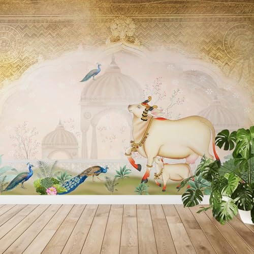 PAPER PLANE DESIGN Pichwai Design Spiritual and Ethnic Wall Mural Wallpaper for Room. Full Wall Coverage. (Ds-08) (6 X 8 FEET, Vinyl - Self Adhesive) - Image 1