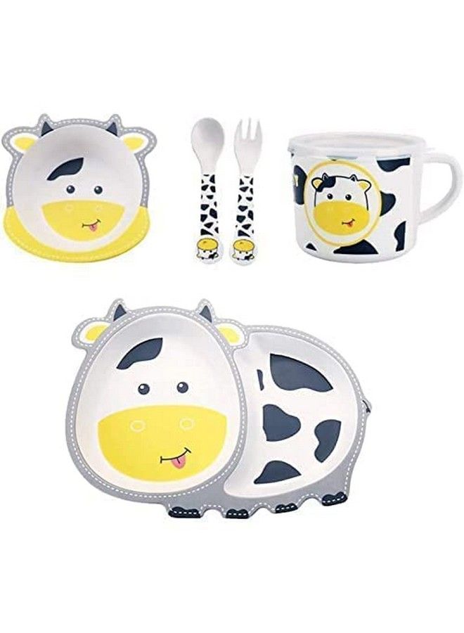 HS Enterprise Bamboo Baby Tableware Set Eco Friendly Bamboo Fiber Dinner Set For Weaning Toddlers;Kids Set Of Plate Bowl Cup Fork & Spoon;Baby Feeding Utensils For Kids & Toddlers (Cow Multicolor) - Image 2