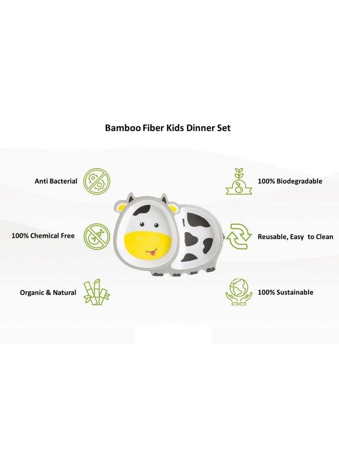 HS Enterprise Bamboo Baby Tableware Set Eco Friendly Bamboo Fiber Dinner Set For Weaning Toddlers;Kids Set Of Plate Bowl Cup Fork & Spoon;Baby Feeding Utensils For Kids & Toddlers (Cow Multicolor) - Image 5