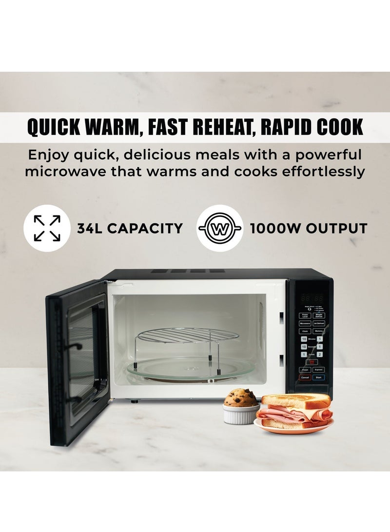SPJ 34L Digital Microwave Oven with Grill, 1000W Microwave Power, 1300W Grill, 6 Power Levels, 99-Min Timer, Black, Cooking Reheating & Grilling Oven - Image 4