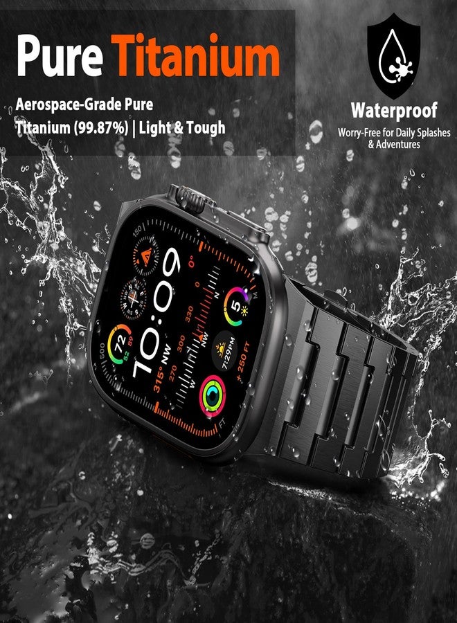 PanPinnacle Grade 5 Titanium Band for Apple Watch Ultra Band 3/2/1 49mm, Series 11/10 46mm, 9/8/7 45mm & Series 6/5/4/SE 44mm - Men‘s Business Metal Strap,Black - Image 2