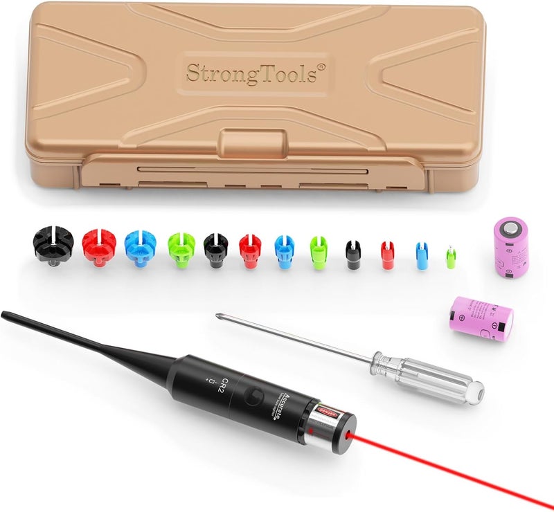 StrongTools Red or Green BoreSighter 177 to 12GA Caliber Rifle Scope Handgun Hunting Red/Green Dot Boresight Kit Press Switch Bore Sight 800mAh Battery - Image 1