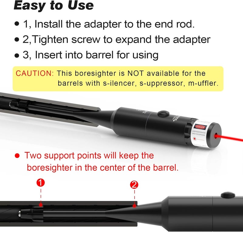 StrongTools Red or Green BoreSighter 177 to 12GA Caliber Rifle Scope Handgun Hunting Red/Green Dot Boresight Kit Press Switch Bore Sight 800mAh Battery - Image 4