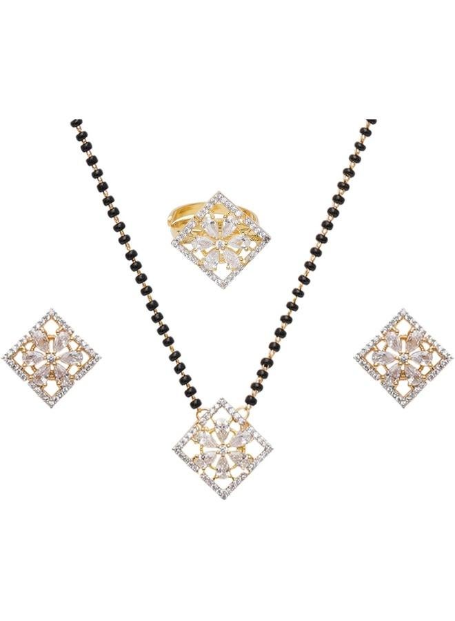 VOYLLA Sparkling Essentials Floral Pattern CZ Mangalsutra Set - Image 1