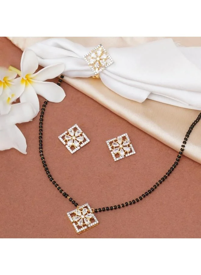VOYLLA VOYLLA Sparkling Essentials Floral Pattern CZ Mangalsutra Set