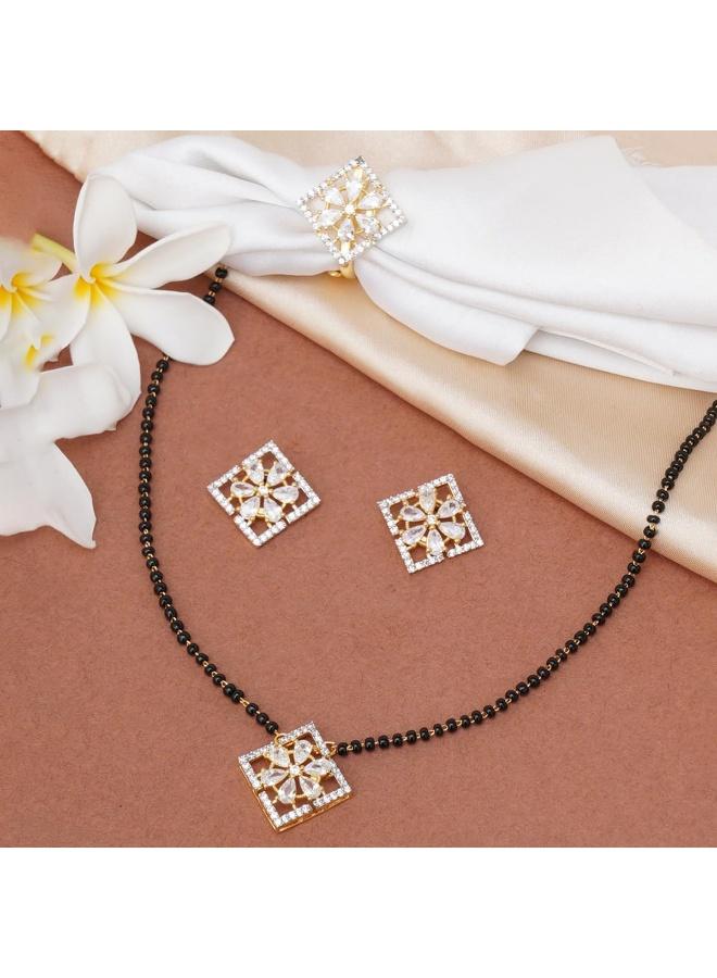 VOYLLA Sparkling Essentials Floral Pattern CZ Mangalsutra Set - Image 2