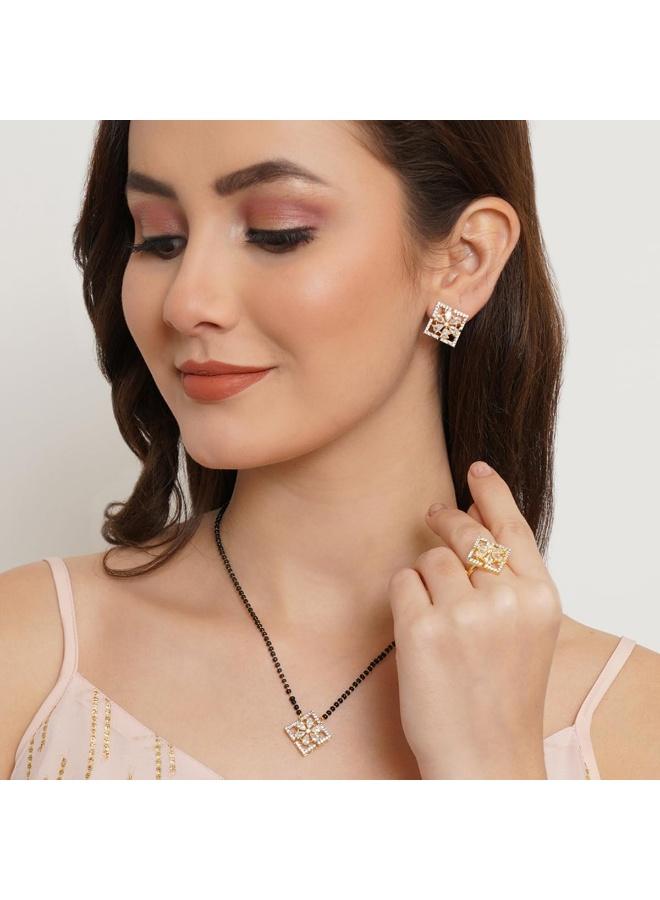 VOYLLA Sparkling Essentials Floral Pattern CZ Mangalsutra Set - Image 3