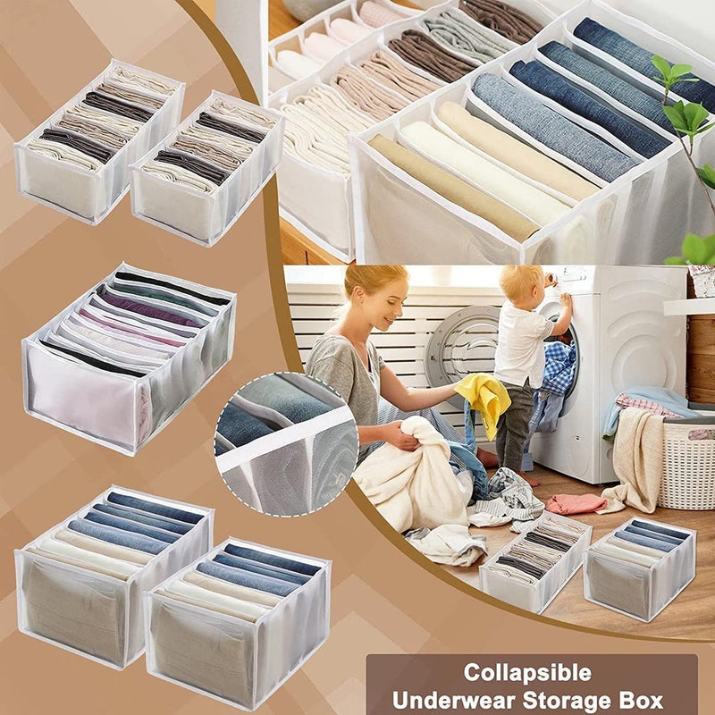 Krupanidhi Krupanidhi Drawer Organizer Wardrobe Clothes Storage 7 Grids Storage Organizer Multipurpose Large Capacity Compartment Storage Box Collapsible for TShirt Legging Skirts Jeans Pack of 1 White  - Image 4