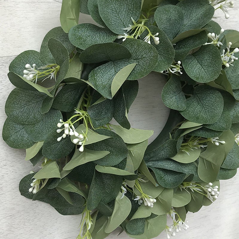 2 pcs Imitation Eucalyptus Wreath Simulation Green Leaf Small Berry Door Wall Hanging Ornament Garland - Image 3