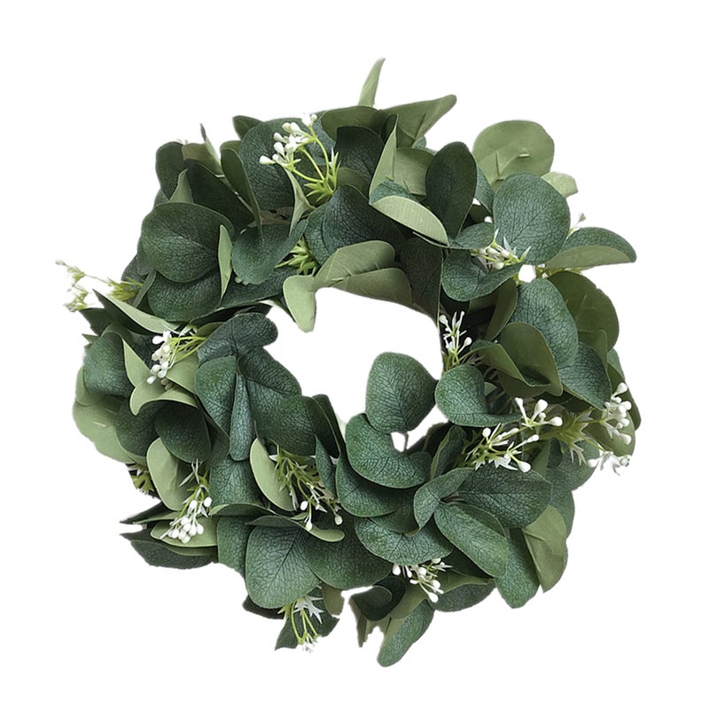 2 pcs Imitation Eucalyptus Wreath Simulation Green Leaf Small Berry Door Wall Hanging Ornament Garland - Image 2