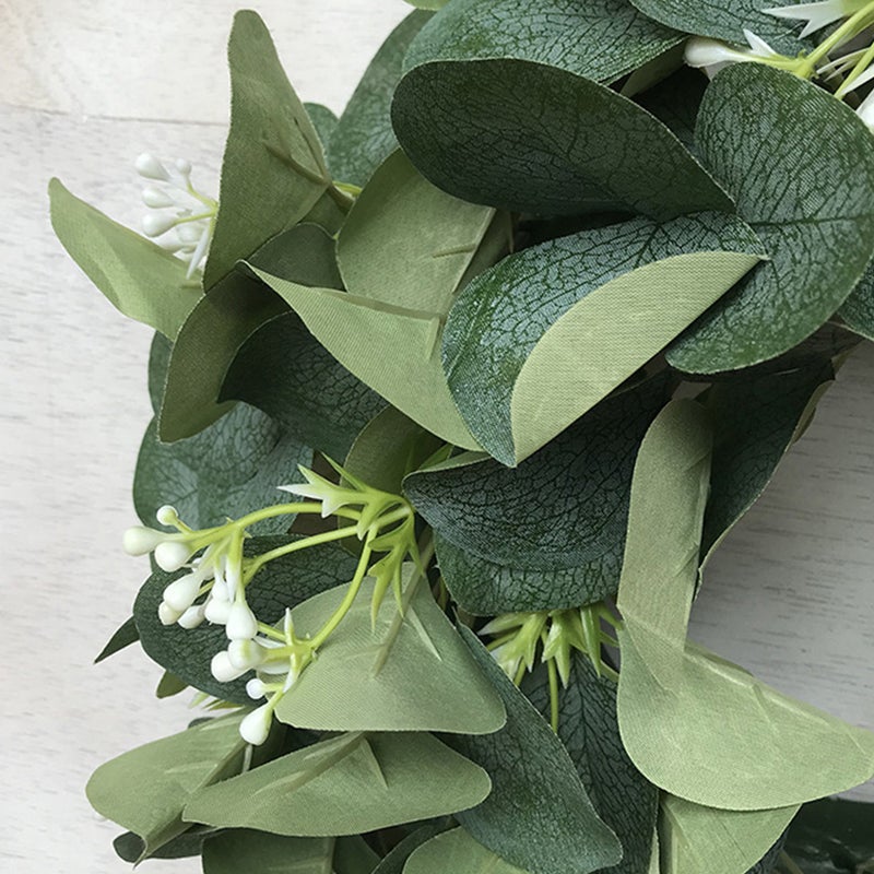2 pcs Imitation Eucalyptus Wreath Simulation Green Leaf Small Berry Door Wall Hanging Ornament Garland - Image 5