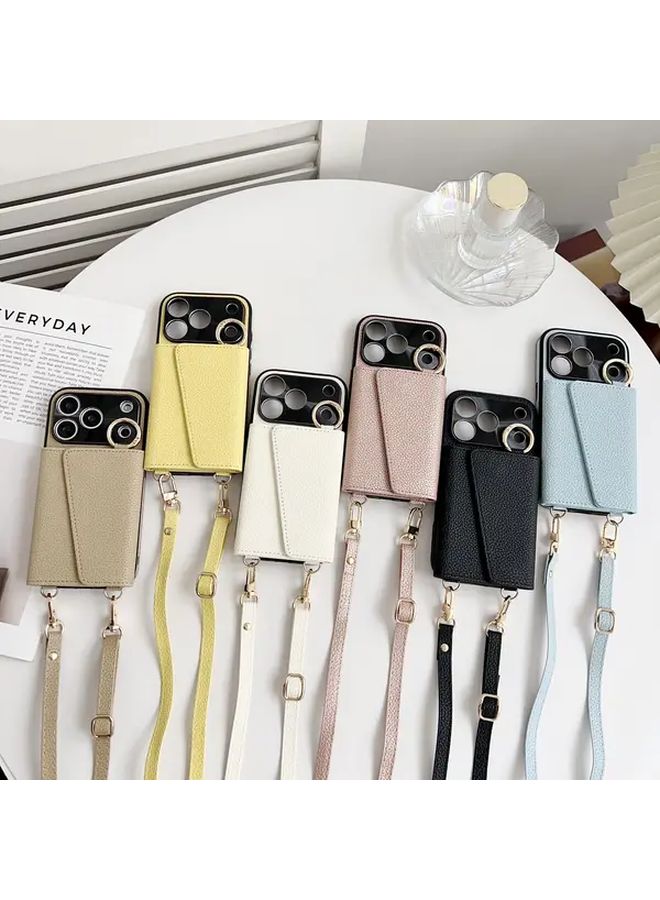 Khaki Phone Case with Rope Strap Mirror and Cross Design for iPhone 17 Pro Max Hands Free - Image 3