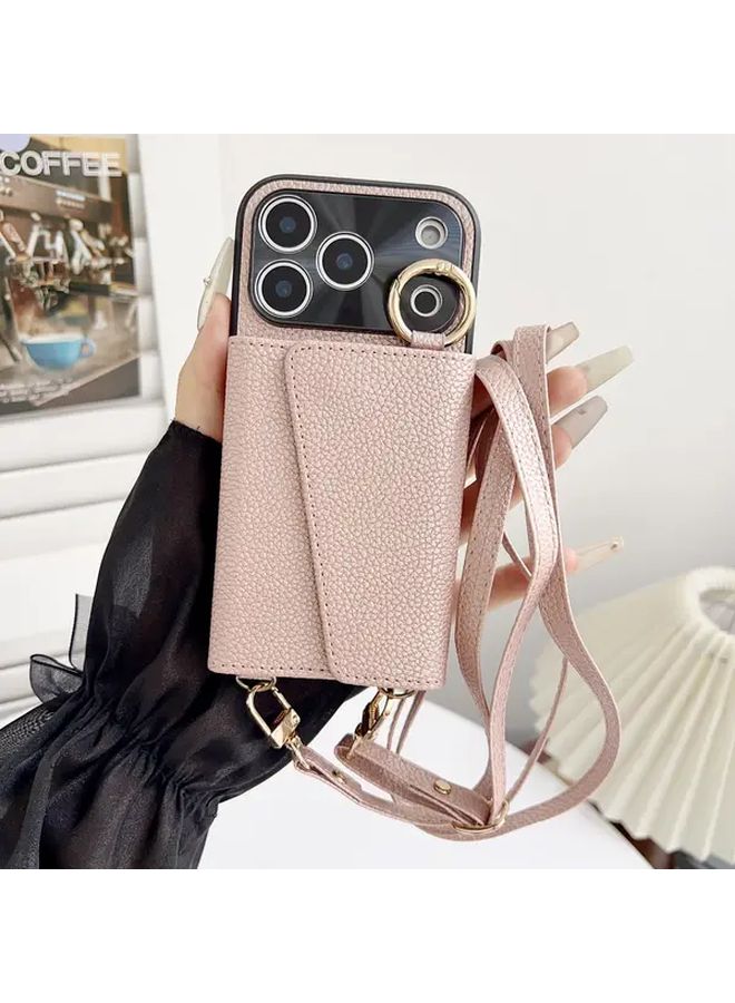 Khaki Phone Case with Rope Strap Mirror and Cross Design for iPhone 17 Pro Max Hands Free - Image 5